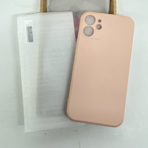 LIGHT PINK SILICONE PHONE CASE FOR IPHONE 12 MINI W/GLASS SCREEN PROTECTOR - Picture 4 of 5